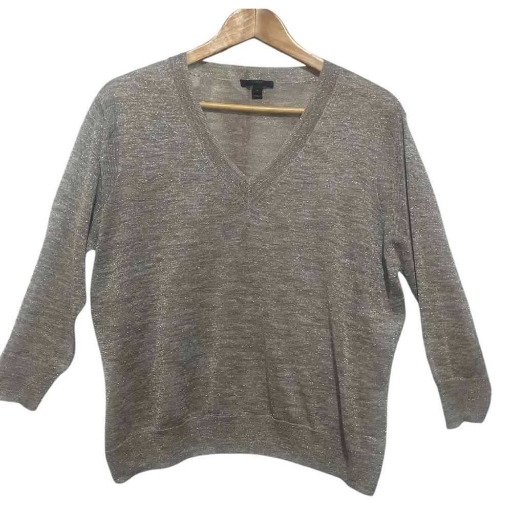 J. CREW Metallic Sheer V Neck 3/4 Sleeves Pullover‎ Cardigan Sweater Sz M